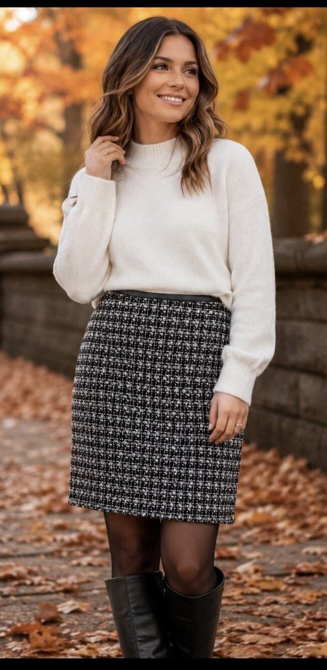 Talbots Black White Tweed Pencil Skirt Sz 4P Officecore Academia Preppy Business